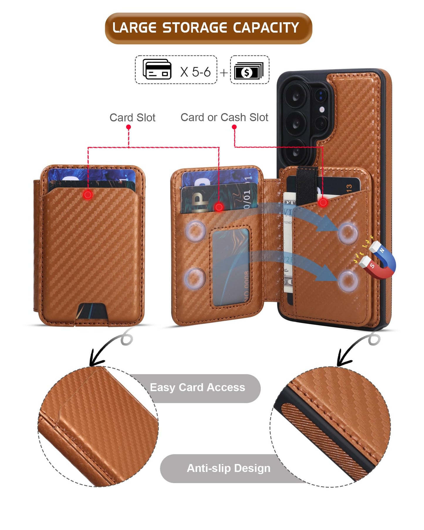 ASAPDOS Magnetic Detachable Wallet Case for Samsung Galaxy S26 Ultra with Kickstand,2-in-1 MagSafe Compatible RFID Blocking Card Holder,Slim PU Leather Cover Vintage Carbon Coffee