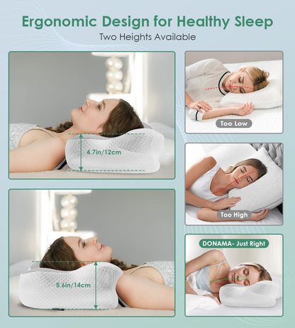 DONAMA Cervical Pillow for Neck and Shoulder,Contour Memory Foam Pillow,Ergonomic Neck Support Pillow for Side Back Stomach Sleepers with Pillowcase