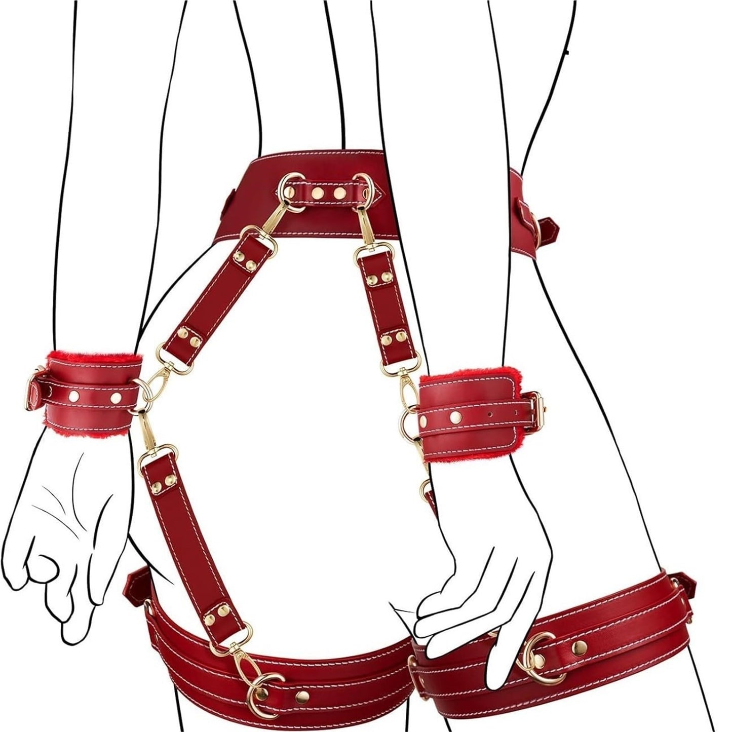Women Belts Punk Thigh Harness Leather Waist Chain Goth Belt Leg Garter for Party Nightclub Accessoires(Red)