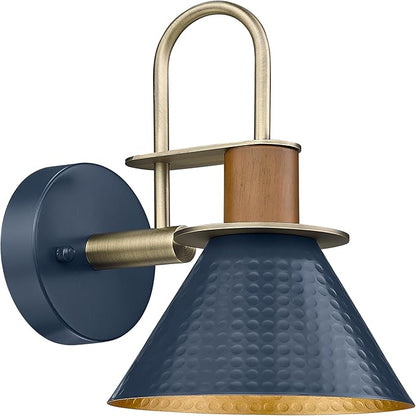 HWH Rustic Wall Sconces, Industrial Sconce Wall Lighting Indoor Wall Lamp, Gooseneck 1-Light Barn Vanity Light for Bathroom Bedroom Bedside, Hammered Metal Shade, Navy Blue Finish, 5HZG74B BL+BG