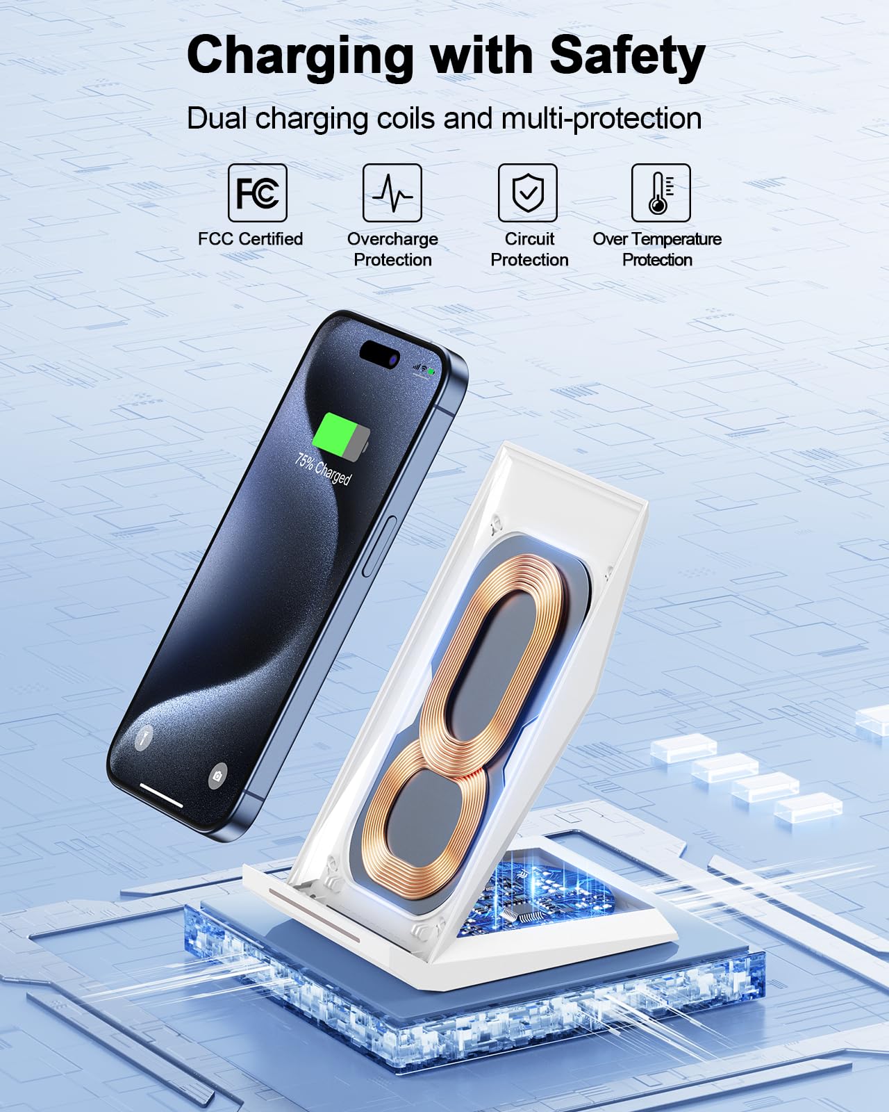 Fast Wireless Charger, NANAMI 15W Qi Certified Wireless Charging Stand Compatible iPhone 17/17 Air/16/15/15 Pro/15 Plus/15 Pro Max/14/13/12, for Samsung Galaxy S25/S24/S23/S22/S21 and Qi-Enabled Phone