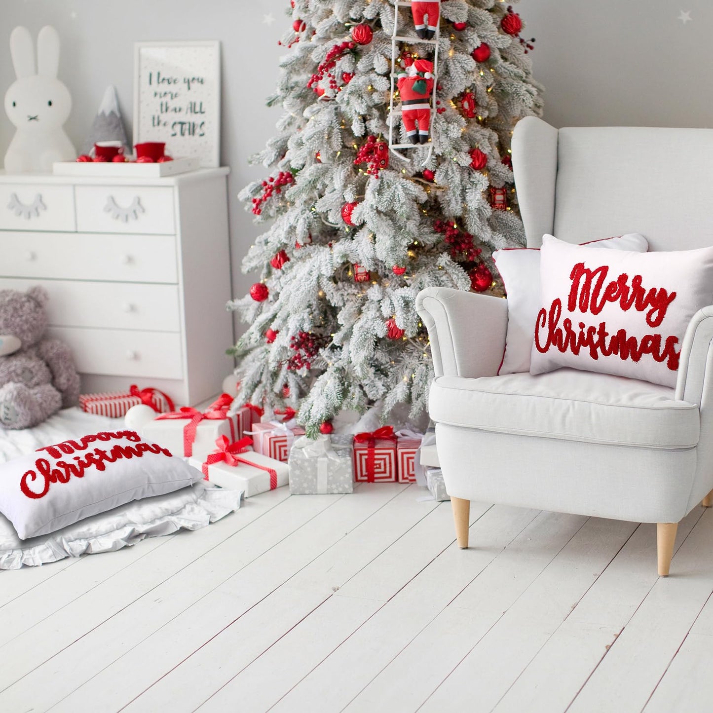Jetec Set of 2 Christmas Throw Pillow Covers 12x20 Inch Merry Christmas Believe Embroidery Pillow Covers Farmhouse Throw Cushion Case for Home Living Room Bedroom Holiday Parties and Gifts