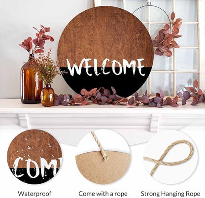 Welcome Sign Front Door Decoration Welcome Brown Wooden Board 12 inch Wooden Hanging Wreath Rustic Style - Home Decor Outdoor