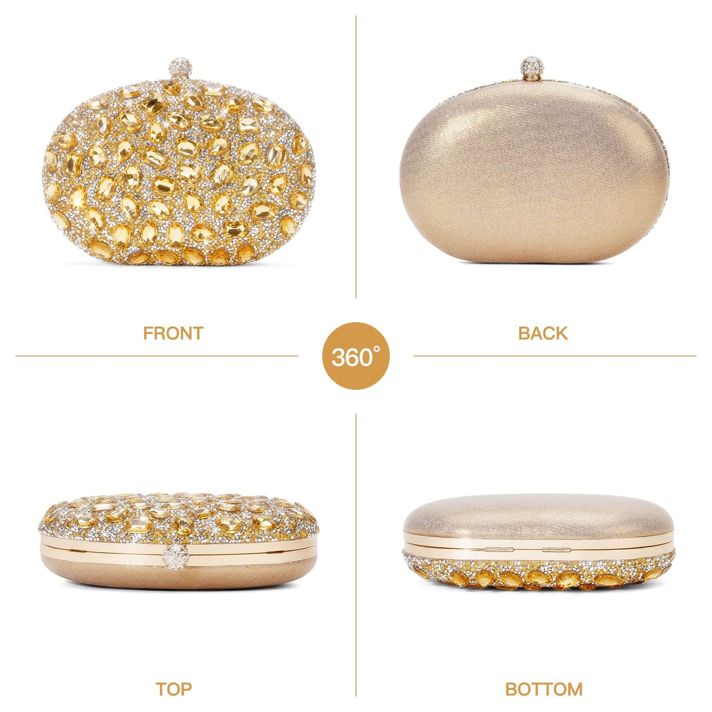 RNIEGA Rhinestone Clutch Purses for Women Large Capacity Evening Bag with Detachable Chain for Wedding, Prom, Parties