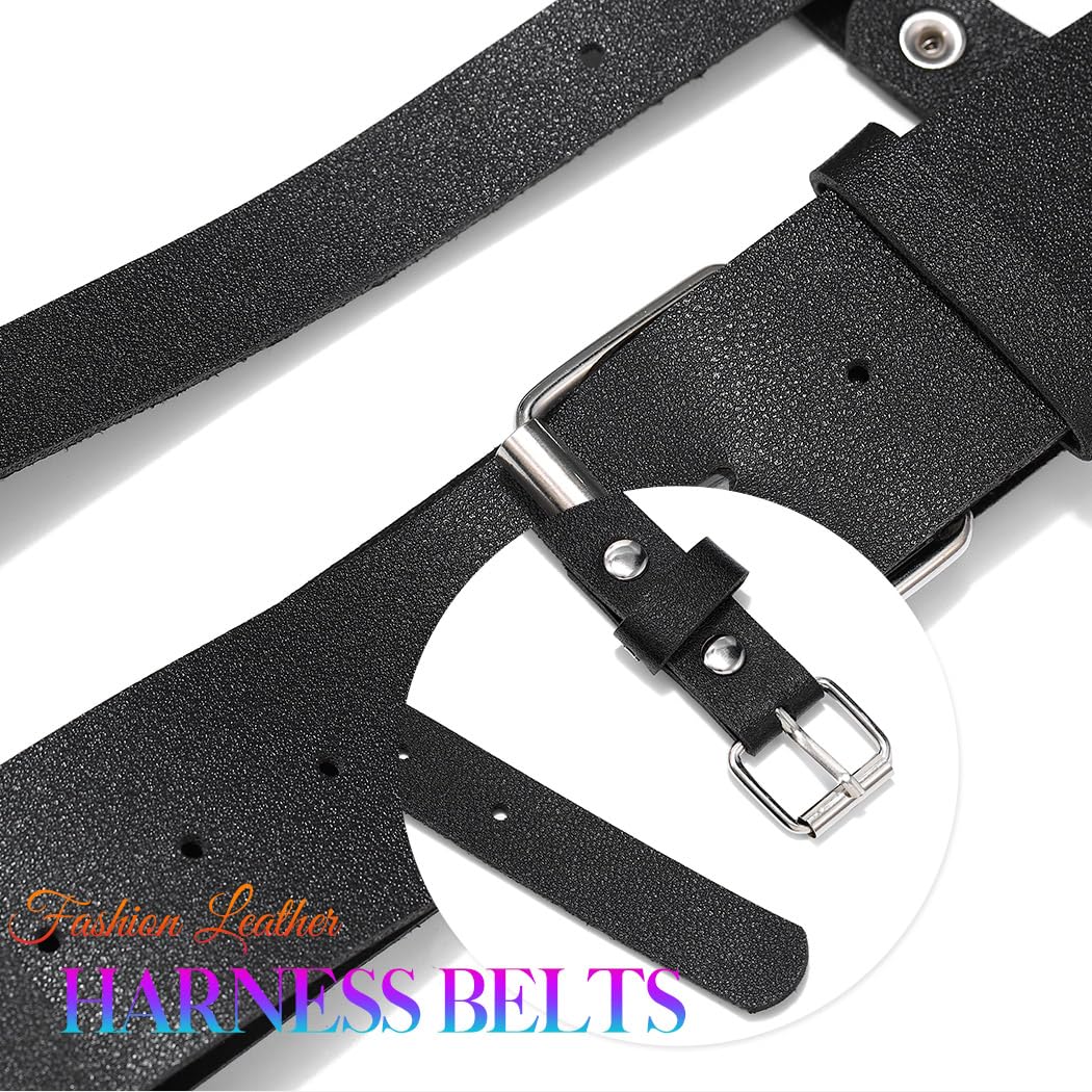 BODIY Punk Women Waist Belts PU Leather Fashion Body Chain Belt Circle Rave Halloween Accessories Belt Adjustable Gothic (Black-04)