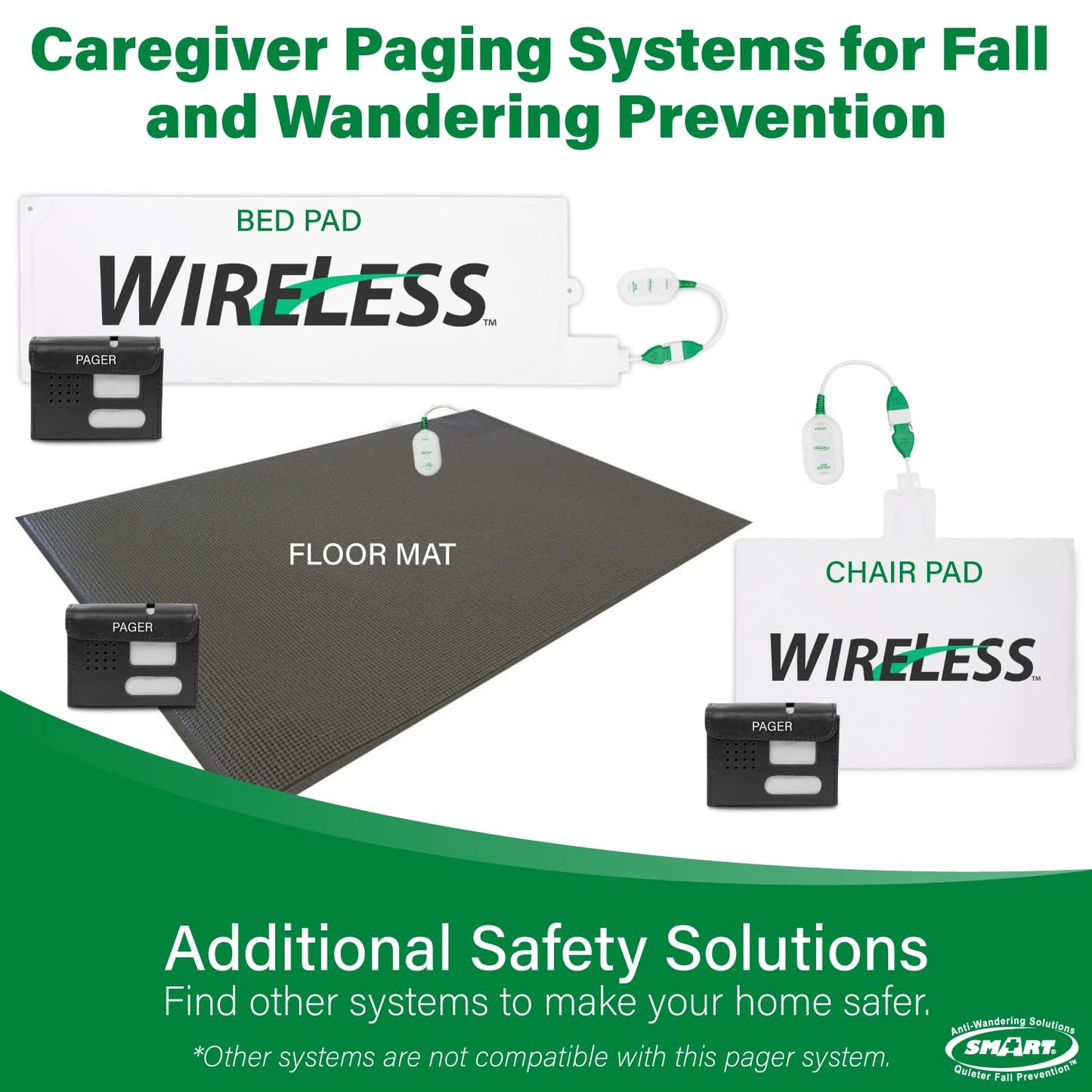 Smart Caregiver Wireless Motion Sensor Alarm System with Pager for Fall and Wandering Prevention | Mountable Motion Detector Alarm Alerts Medical Caregiver with Up to 300' Range | Bed or Door Movement