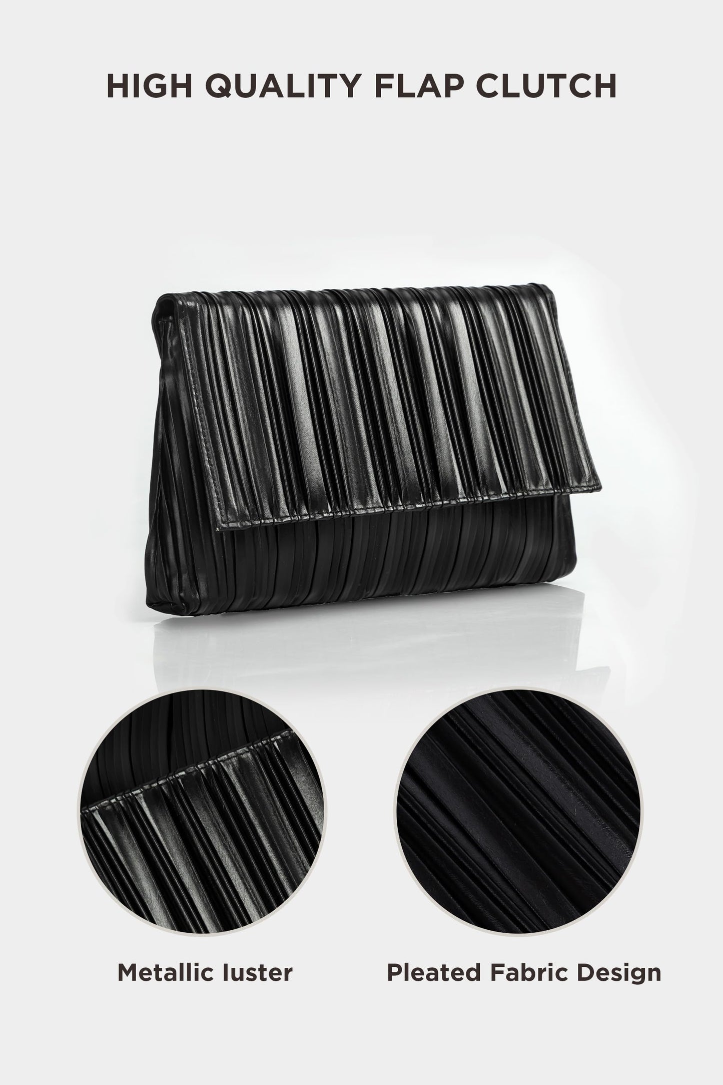 BABEYOND Clutch Purses for Women - Evening Bag Pleated Flap Clutch for Formal Party Cocktail Prom Wedding Handbags (Black)