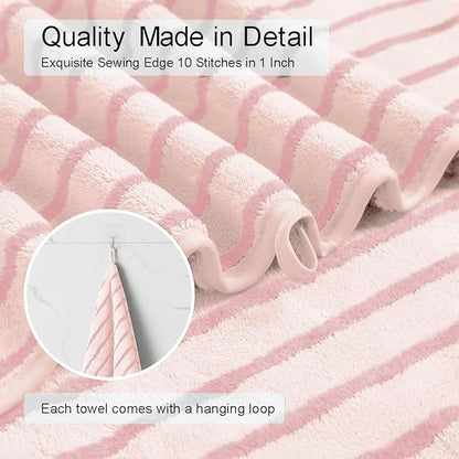 Oliven 8 Pcs Pink Cabana Stripe Large Bath Towels Set Oversized Bath Sheet-2