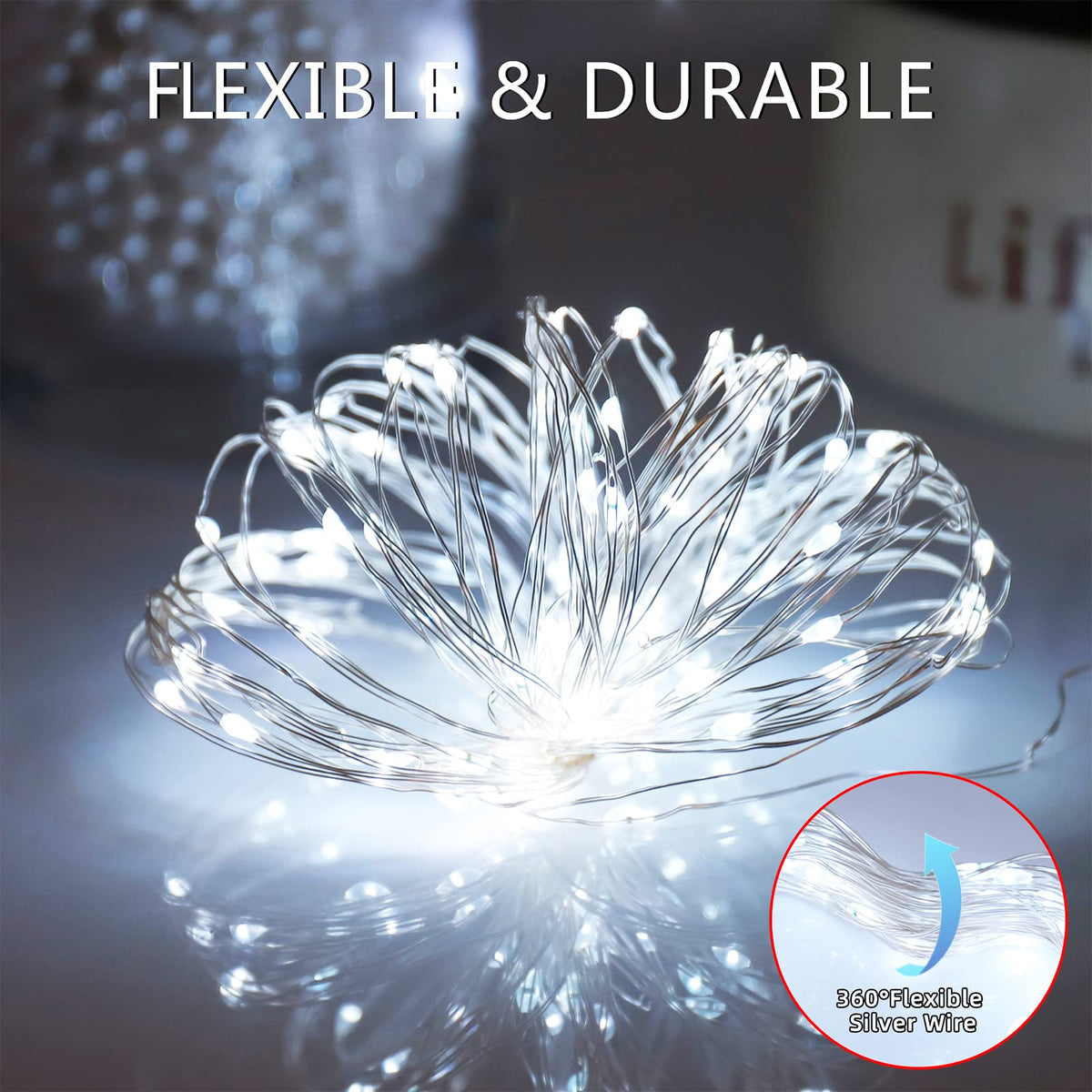 YAOZHOU Solar Fairy String Lights for Outside, Outdoor Waterproof, Cool White 2Pack Total 200LED 66Ft 8 Modes Mini Mini Small Solar Powered Lights for Christmas, Garden, Patio, Fence, Balcony