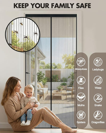 Magnetic Screen Door, Self Sealing & Hands Free Screen Door with Heavy Duty Mesh, Pet & Kid Friendly Screen Door Mesh Keeps Bugs Out, Easy Install with Straps (38"×83" (Fit Door Size 36"×82"))