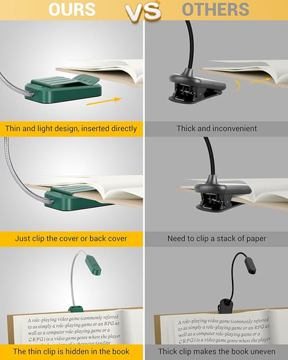 Book Light 2 Pack, Rechargeable Reading Lights for Books in Bed-Eye Caring 3 Colors, Stepless Dimming, 360° Flexible Studying Small Desk Lamp, Lightweight Clip-on LED Night Light for Book Lovers, Kids