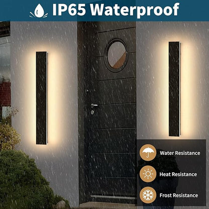 2 Pack 23.6inch Modern Outdoor Light Fixture, 3000K-6000K Dimmable LED Wall Sconce, IP65 Waterproof Black Linear Exterior Lighting for House, Porch, Patio, Garage with Remote Control
