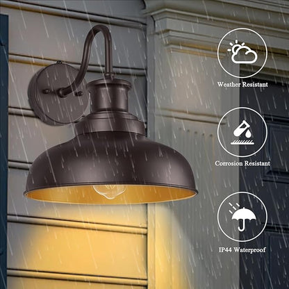 Dusk to Dawn Outdoor Gooseneck Barn Lights Outdoor Wall Sconces Farmhouse Exterior Wall Mount Light Vintage Outside Lighting Fixture Industrial Bronze Lantern for Porch Garage Shed Patio, 2 Pack