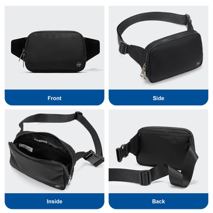 Pander Belt Bag Large 2L, Nylon Fanny Pack Purse for Women and Men with Adjustable Strap, Black Onyx, Large, Solid