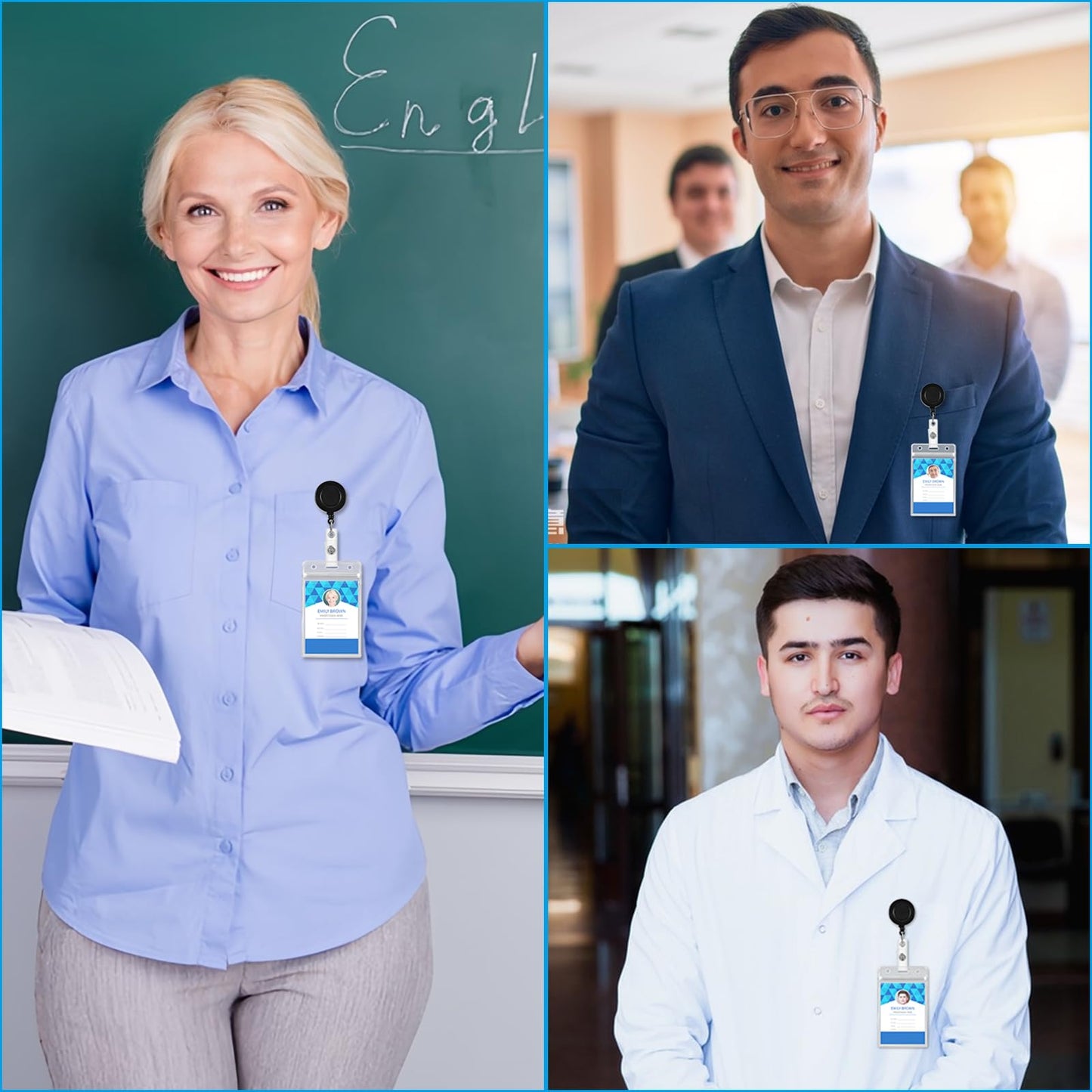 30 Pack Retractable Badge Reel Clips with 30 Pack Vertical Name Tag Badge ID Card Holders Retractable Badge Holders with Clips for Nurse Doctor Teacher Student Office Women Men (Black)