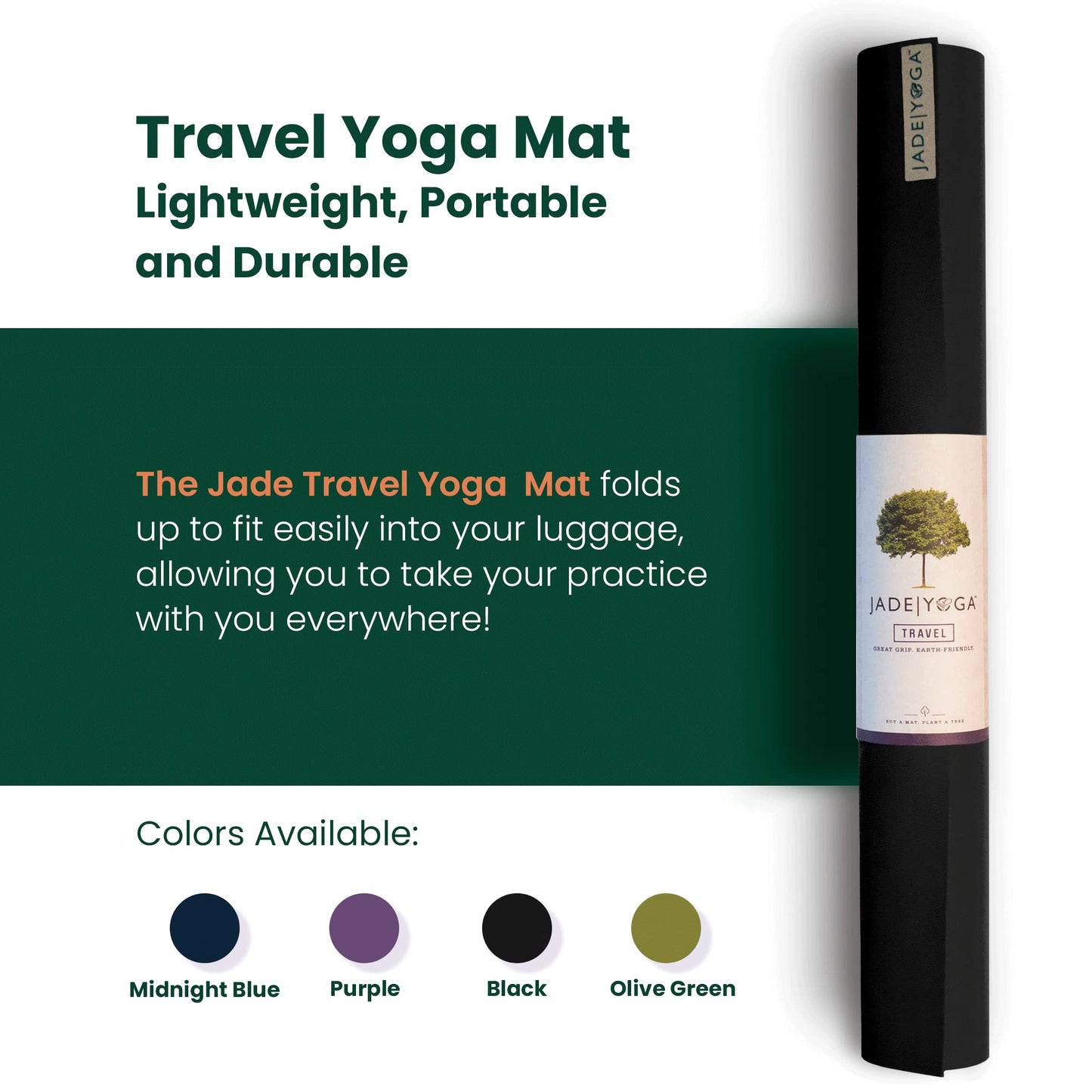 JadeYoga Travel Yoga Mat - Packable, Lightweight, and Portable Yoga Mat - Non-Slip Natural Rubber Mat for Women & Men - Great for Yoga, Home, Gym, Pilates, Fitness, and Stretching