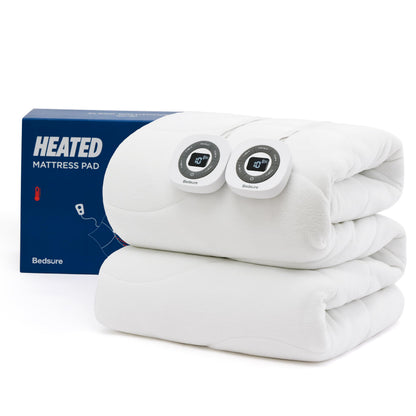 Bedsure Heated Mattress Pad King - Bed Warmer with Memory & Preheat Functions, 12-Hour Auto Off & 10 Heat Settings, Dual Controllers, Fast Heating, Brushed Electric Mattress Pad King, 78"x80"