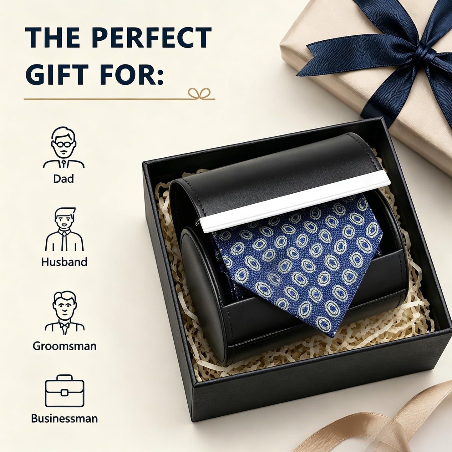 YY YEARCHY Men's Necktie Travel Case, Tie Anti-Wrinkle Organizer Box - Formal Cylinder Shape (Black)