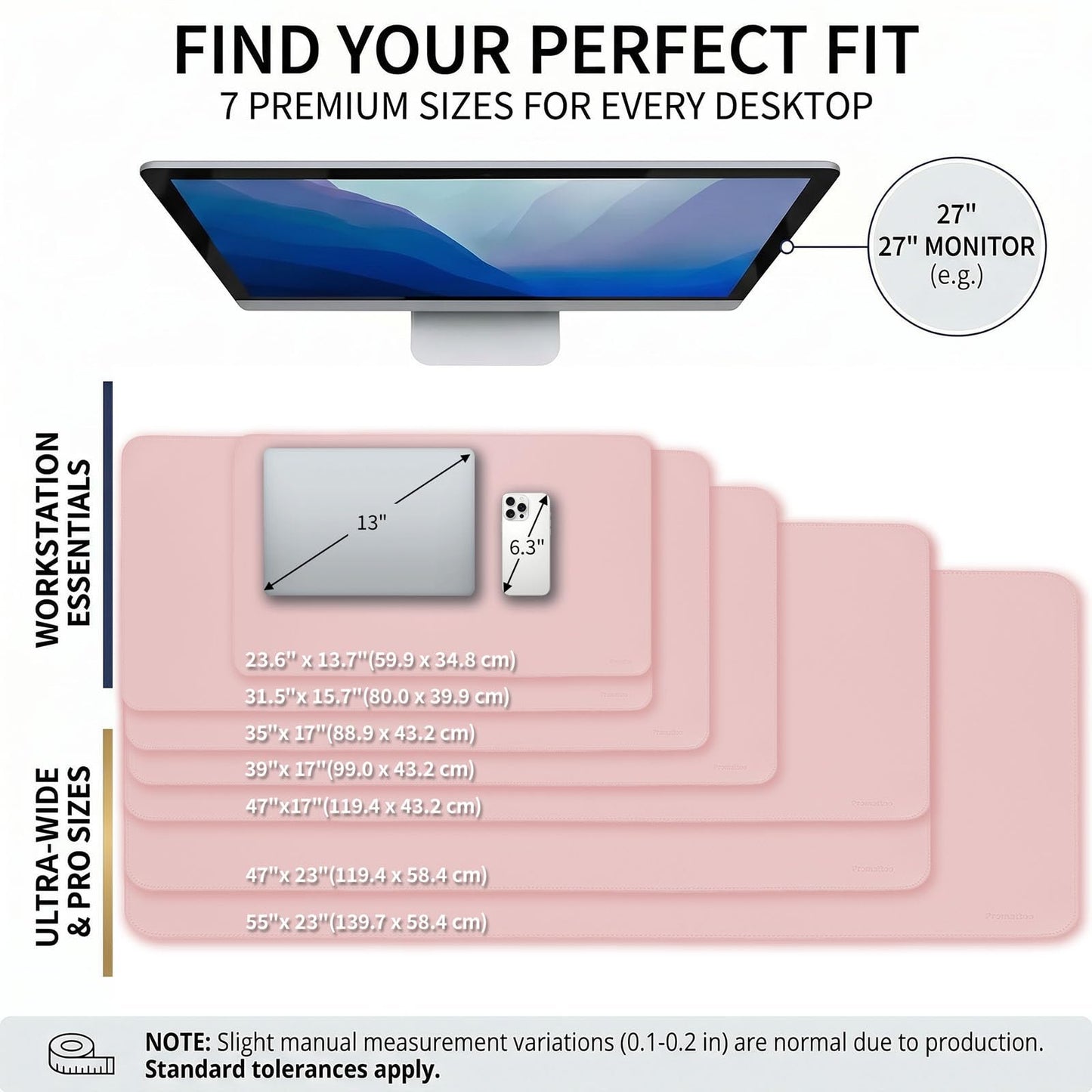 PROMATTOO Large Desk Pad Non-Slip Desk Mat Protector for Keyboard Mouse Waterproof Vegan Leather Surface Faux Leather Laptop Mat Smooth Mouse Pad Premium Gift Tube Sakura Pink 47" x 17"