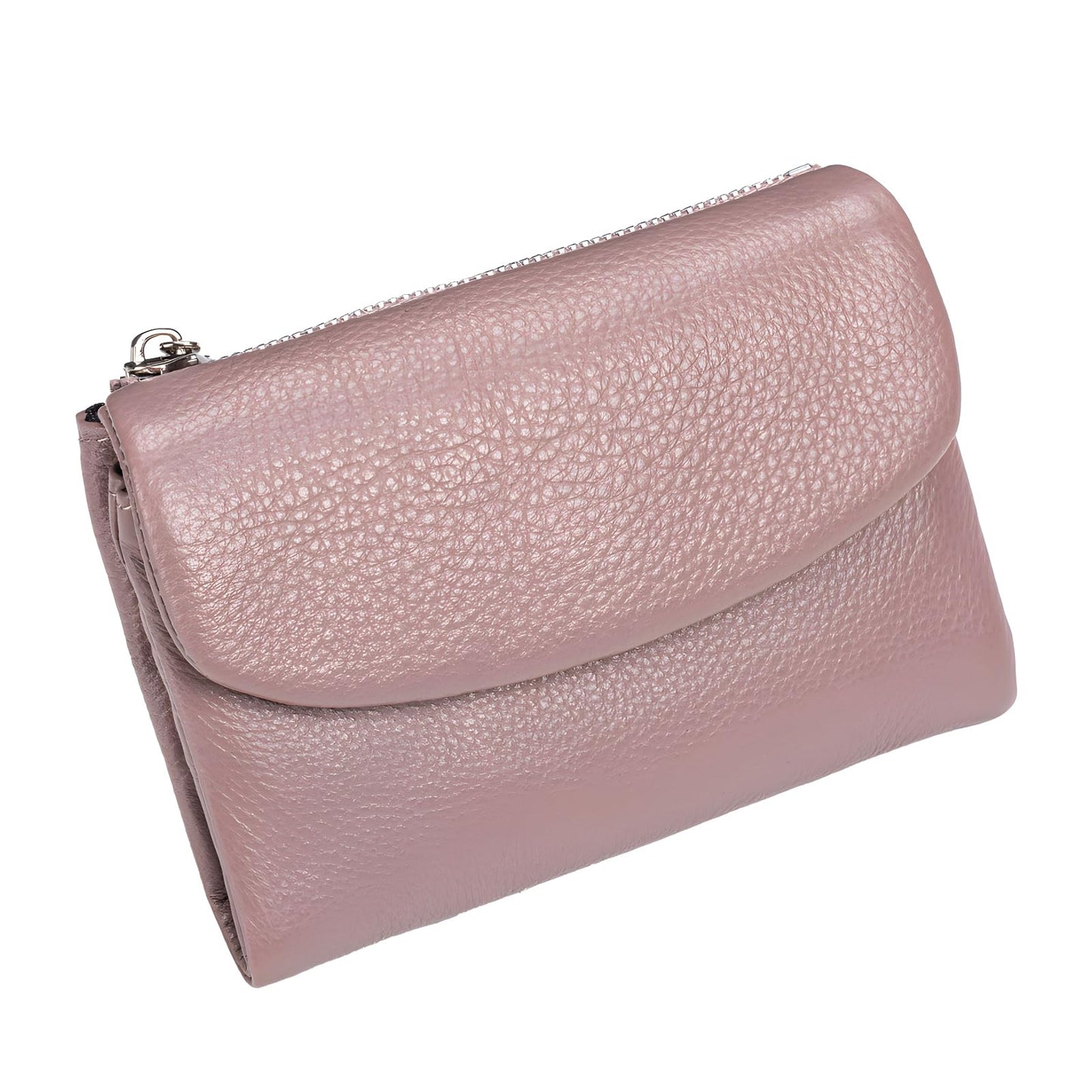 Unisex Pebble Leather Wallet, 5.3In Short Genuine Leather Coin Card Holder, Two zippered pockets, Unisex Clutch Bags, Can Hold Coins, Cards, Id Cards (Fink)