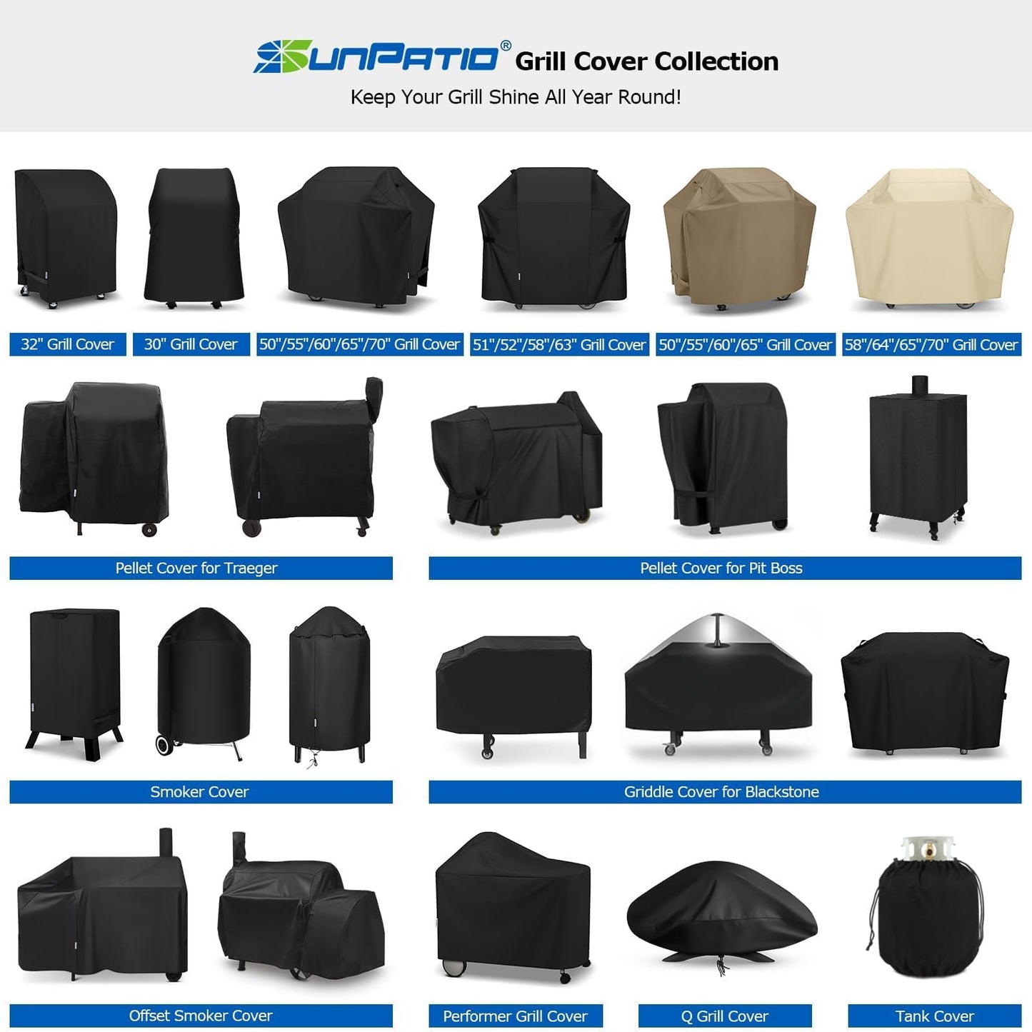 SunPatio BBQ Grill Cover 52 Inch, Outdoor Durable Waterproof Gas Barbecue Cover, Compatible for Weber Spirit 200 and 300 Series, Charbroil and Kenmore Grills, Compared to Weber 7106, 52" x 26" x 43"H