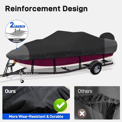 Mionovity Bass Boat Covers 17-19ft, 600D Heavy Duty Waterproof Boat Cover 17 18 19 Foot (17'-19' with Motor Cover), Fits V-Hull, Fishing, Runabout Bowrider Boat