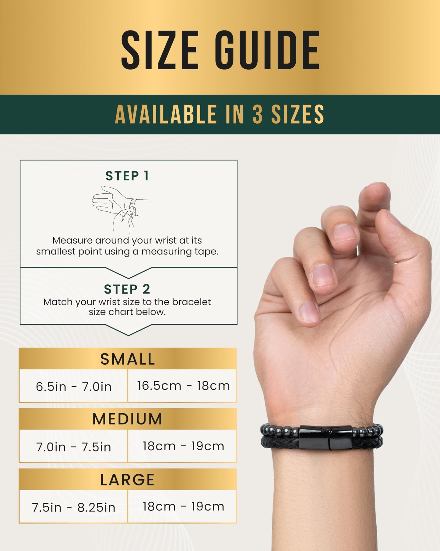 MagnetRX® Hematite & Leather Magnetic Bracelet – Max Strength Natural Stones – Beaded Magnetic Hematite Bracelets (Medium)