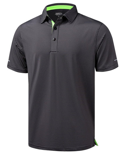 YAMXDM Men's Golf Polo Shirts - Moisture Wicking High Performance Short Sleeve Striped Collared Sports Casual Shirt