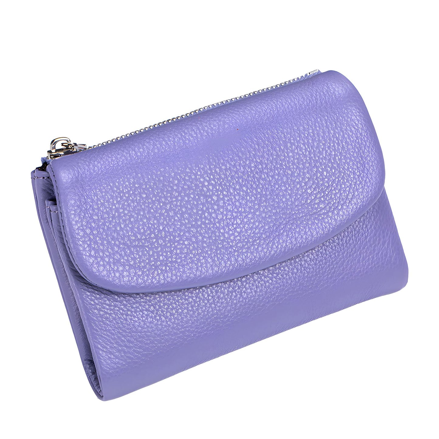 Unisex Pebble Leather Wallet, 5.3In Short Genuine Leather Coin Card Holder, Two zippered pockets, Unisex Clutch Bags, Can Hold Coins, Cards, Id Cards (Lavender purple)