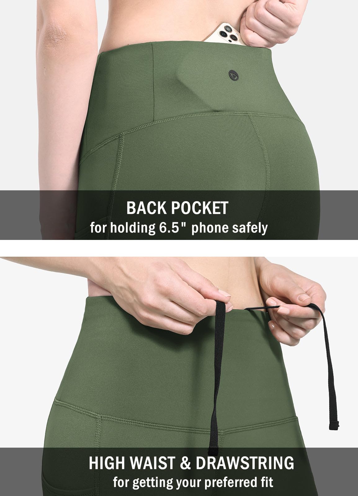 baleaf Women's Waterproof Leggings Fleece Lined Thermal Warm Winter Yoga Water Resistant Pants with Pockets Army Green S