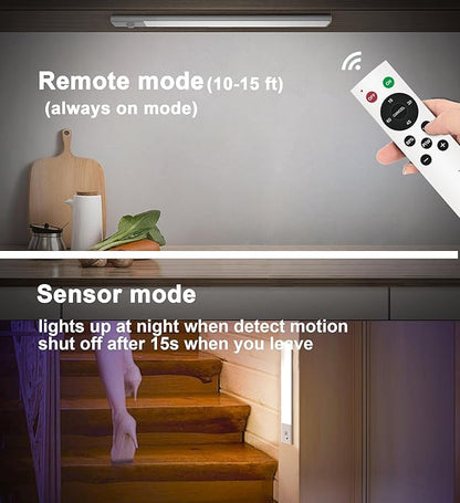Diomart 3 Pack Under Cabinet Lights Wireless, 64 LEDs Dimmable Motion Sensor Closet Lights with Remote, Rechargeable Under Counter Lights for Kitchen, Wardrobe, Hallway, Stairs, 3 Color Temperatures