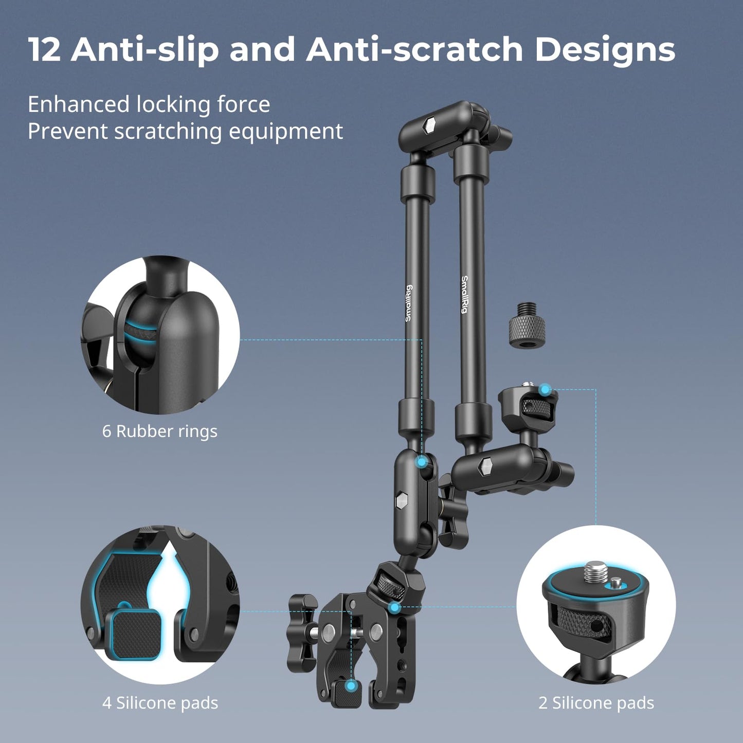 SMALLRIG 22" Magic Arm w Clamp, Overhead Phone Mount, Flexible Desk Camera Mount, Articulating Friction Boom Arm w Thread Adapter, for POV Shot, Light, Webcam, Mic, Action Camera, for Content Creators