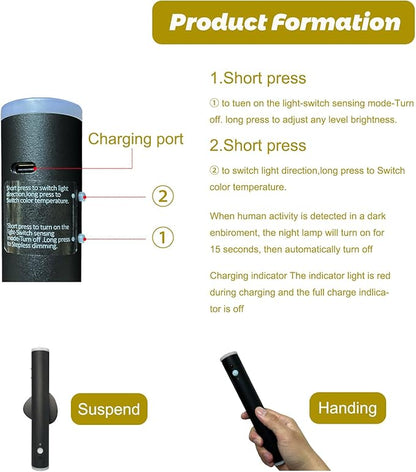 Motion Sensor Night Light, Cordless Battery Powered Magnetic Wall Light, Adjustable 3 Mode Lighting, 2 only Mounted, Corridor Staircase Sensor Night Light (2 pcs-Black)