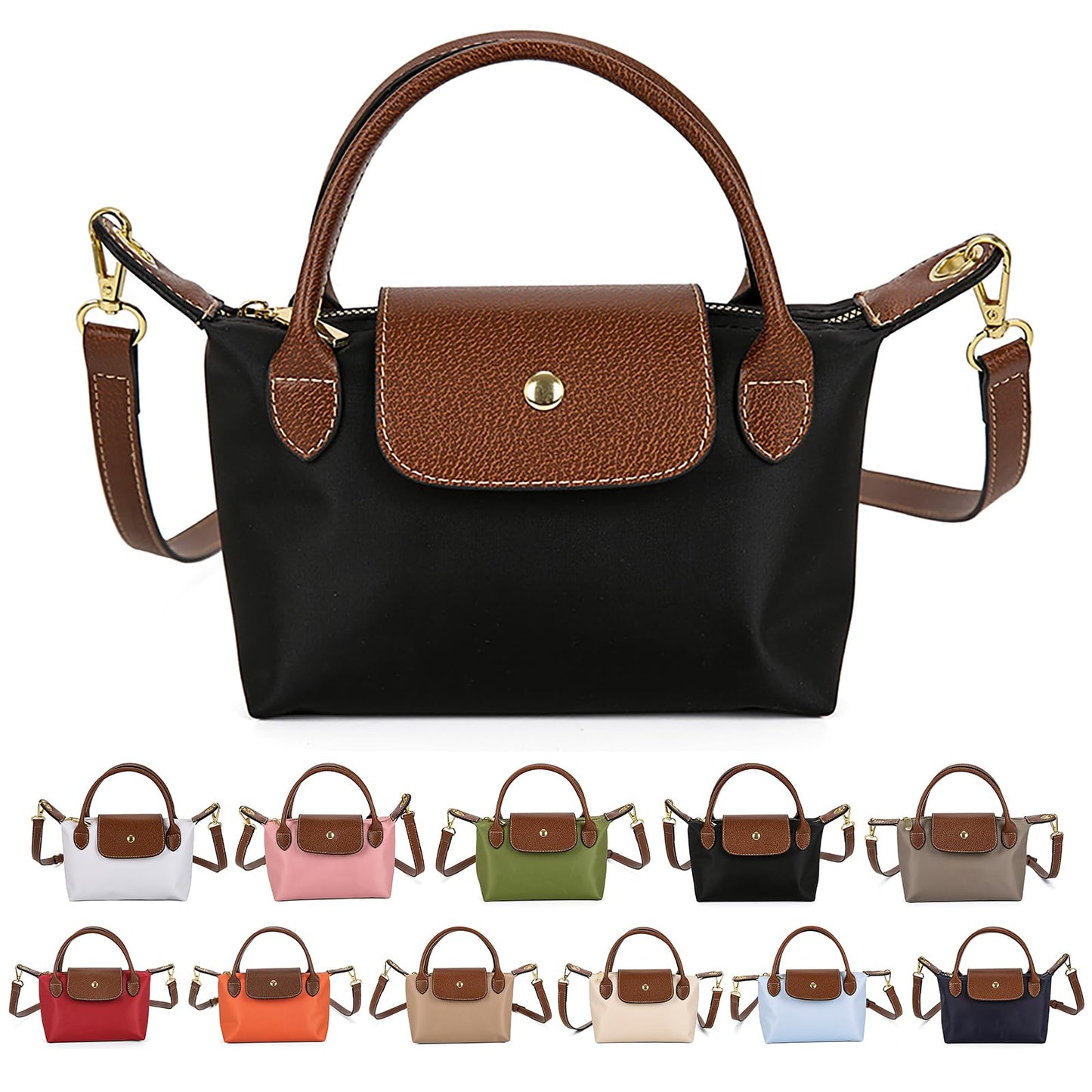 Womens Mini Crossbody Bag Dual Handle Adjustable Strap Nylon PU Leather Small Purse For Phone Wallet 9in Black