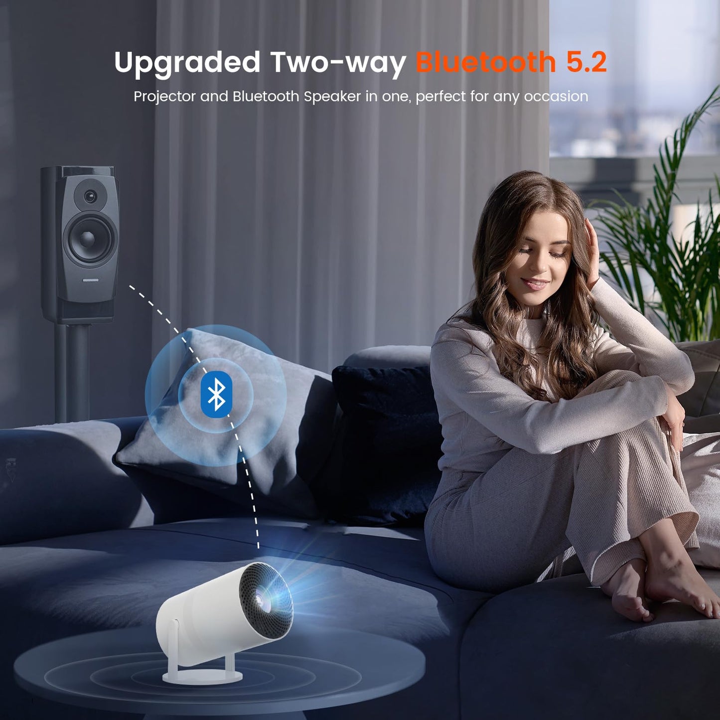 WISHOLY Mini Projector with WiFi and Bluetooth, Portable Movie Projector with 180° Rotatable, 1080P HD Supported, Auto Vertical Keystone, Compatible with Smartphone, TV Stick, Laptop, HDMI, USB