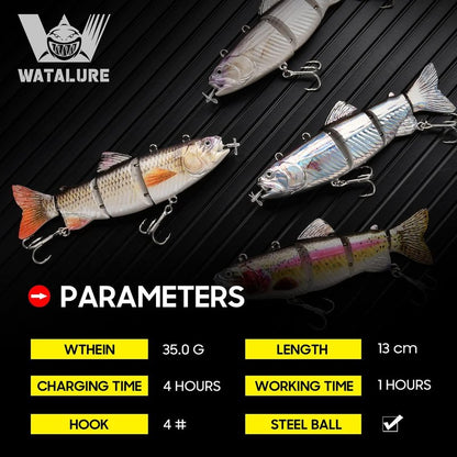 Robotic Fishing Lures - USB Rechargeable LED Light Wobbler | 5.12” Multi-Jointed Swimbaits