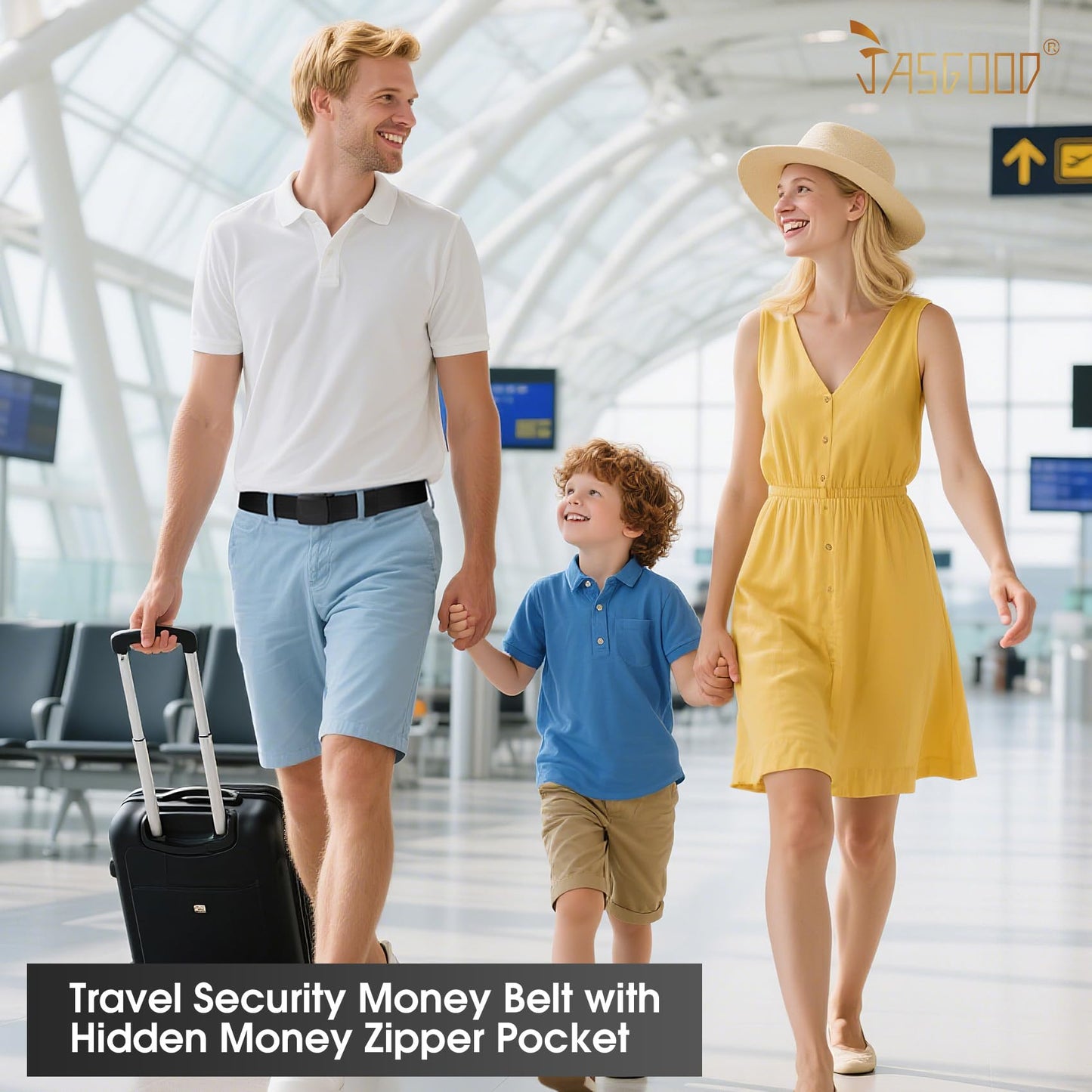 Travel Security Money Belt with Hidden Money Pocket - Cashsafe Anti-Theft Wallet Unisex Nickel free Nylon Belt by JASGOOD A-black
