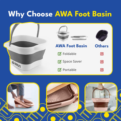 American Wellness Authority AWA Extra Large foot bath basin - Sturdy plastic soak tub For Soaking feet and Pedicure At Home Spa Kit Women Men (Grey Basin), 1.0 Count