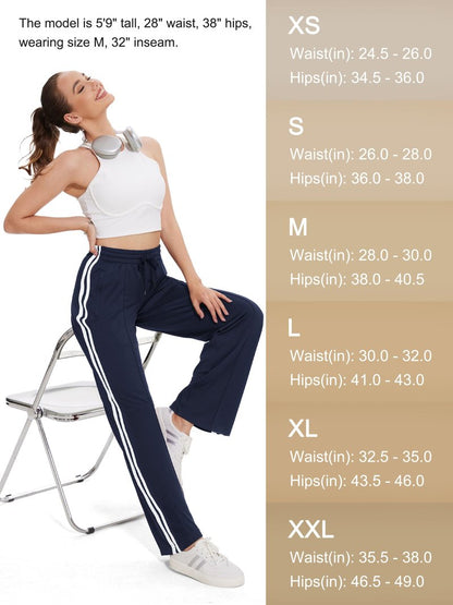 Tapata Extra Tall Woman 36" Inseam Stripes Sweat Pant High Waisted Drawstring Gym Exercise Lounge Joggers, Navy Blue, XL
