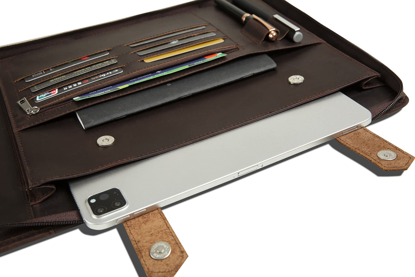 GZRHKJ Genuine Leather Business Check Binder, 7 Ring Checkbook Binder for Business Checks, Personalized Engraved Checkbooks, 600 Checks Capacity for 9 × 13 Inch Sheet (Dark Brown)