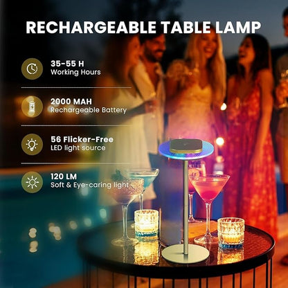 LOFTEK Cordless Table Lamps Set of 2, Rechargeable Table Lamp, Up to 55 Hrs Ultra-Long Battery Life, Eye-Friendly, Touch Dimming, Portable Wireless Ambient Lighting (Gold, 2 Pack)