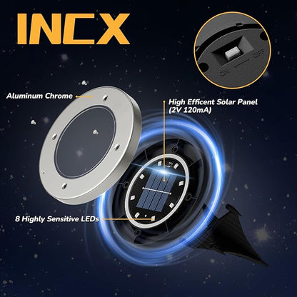 INCX Halloween Solar Lights Outdoor,12 Pack Solar Pathway Lights with Auto On/Off，Waterproof & Anti-Rust Landscape Lighting for Garden, Yard, Patio, Deck - Halloween Decorations,Purple