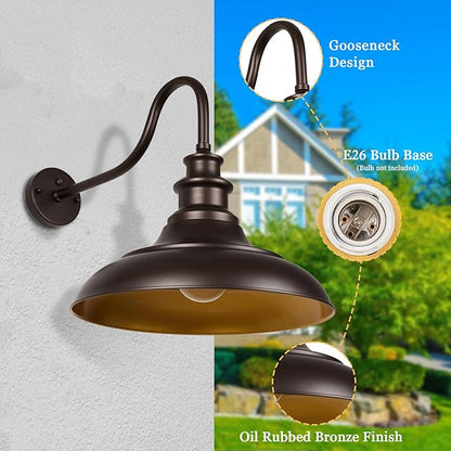 Exterior Farmhouse Gooseneck Barn Light, 3PCS Dusk to Dawn Outdoor Lighting, 16 Inch Vintage Outside Garage Lights Fixtures for Patio Frontdoor Entryway Doorway