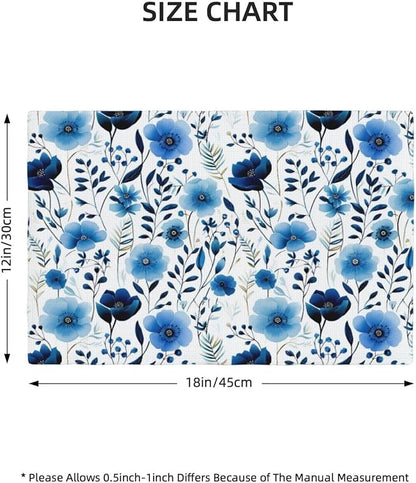 Blue Floral Watercolor Linen Placemats Set of 4, 12" x 18" Heat Resistant Washable Boho Blue Table Mats for Dining Table Kitchen Party Outdoor, Elegant Home Decor & Gift for Floral Nature Enthusiasts