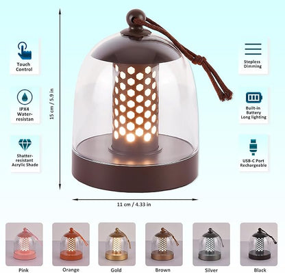 Cordless Rechargeable Lamp,Shower Lamp Waterproof Inside Shower,Portable Battery Operated,Acrylic Shade Touch Dimmable Desk for Living Room,Bedroom,Kitchen,Camping