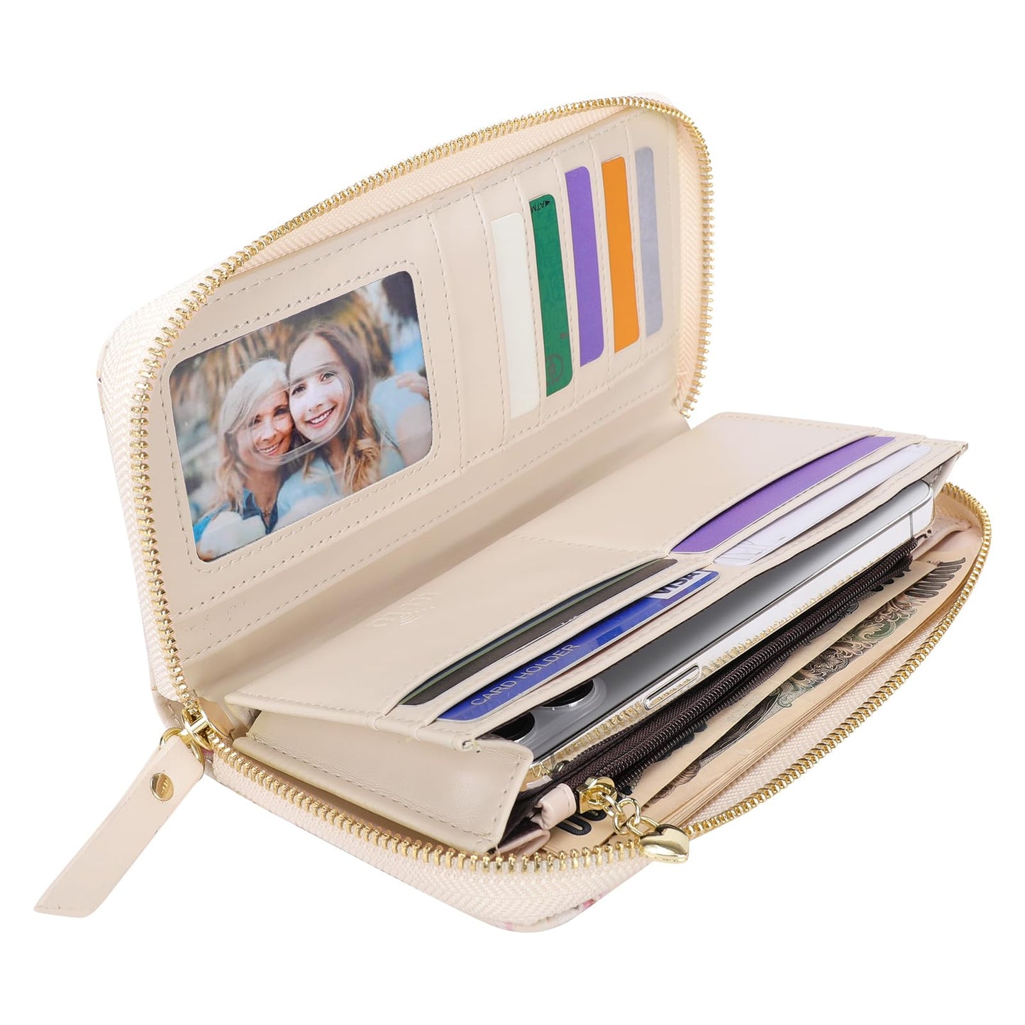 Pomelo Best Womens Wallet RFID Blocking Leather Multi Credit Card Zip Around Long Wallet Wristlet Large Capacity Travel for Ladies