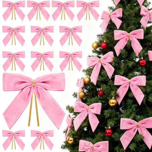 30PCs Pink Bows for Christmas Tree, 3.5 x 3.5 Inch Pink Velvet Bows Vintage Xmas Velvet Ribbon Bow Holiday Ornaments for Christmas Decoration Holiday Decor, Gift Wrapping and Wedding