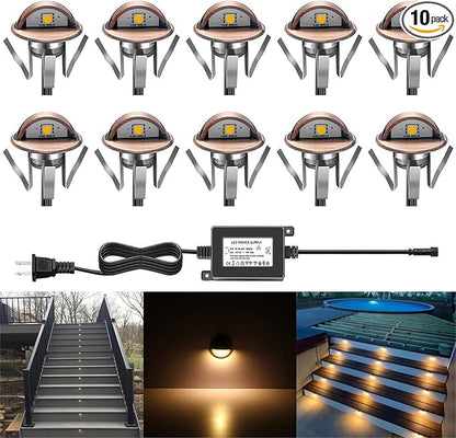 Low Voltage LED Deck Lighting Kits with Transformer, 10 Pack IP65 Waterproof Outdoor Recessed Wall Patio Stairs Step Garden Yard Decorations Landscape Lights (Warm White, Bronze)