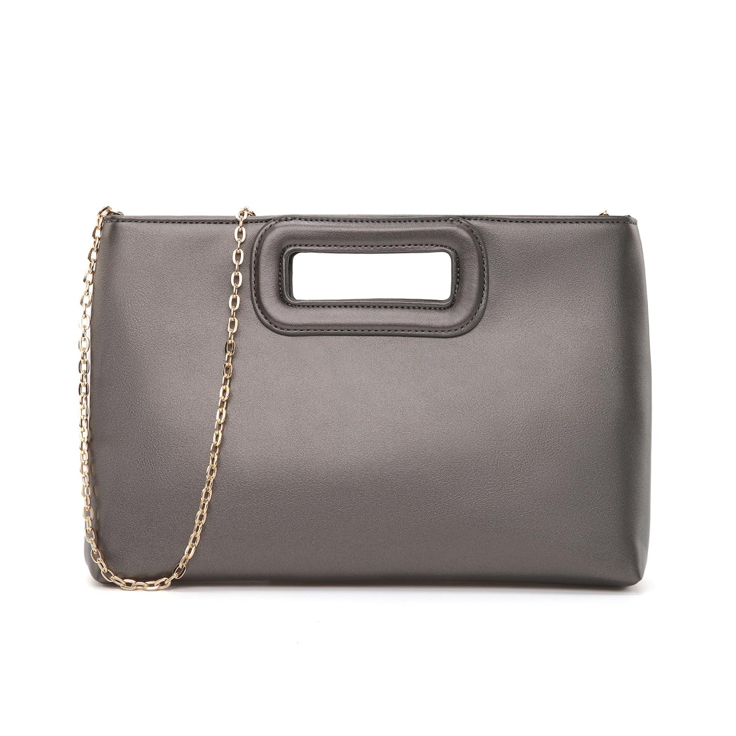 Soft PU Leather Clutch Purse for Women Top Handle Evening Handbags, Elegant Shoulder Crossbody Bag,Gray