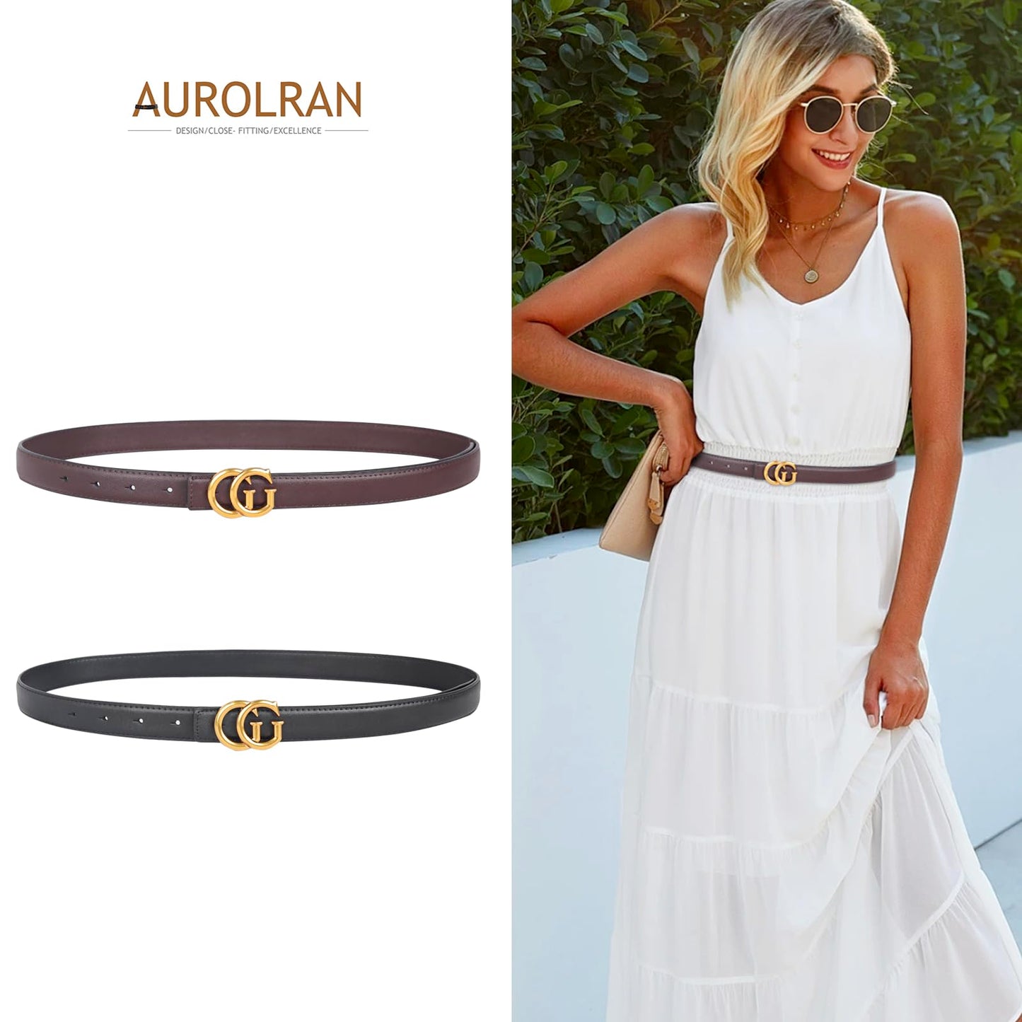 Aurolran Women's Leather Belt with Buckle - Ideal for Dresses, Jeans, and Coats